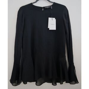 Theory Women's Sz S Black Lexanda C Idol Jersey Bell-Sleeve Peplum Blouse